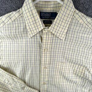 Polo Ralph Lauren Button Up Shirt Men Long Sleeve Yellow Blue 14.5 32/33 Andrew
